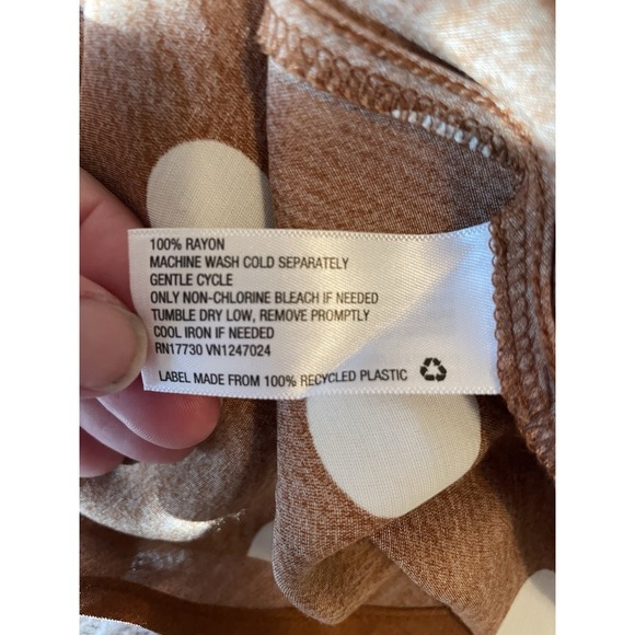 A New Day Women's Maxi Dress Brown Size Large Polka Dots plunge V-Neck Peasant - Picture 8 of 10